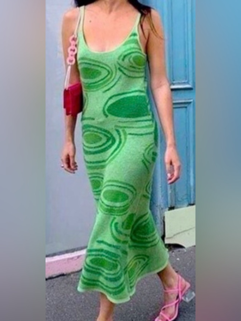 House of Sunny Green Textured Maxi Slip Dress